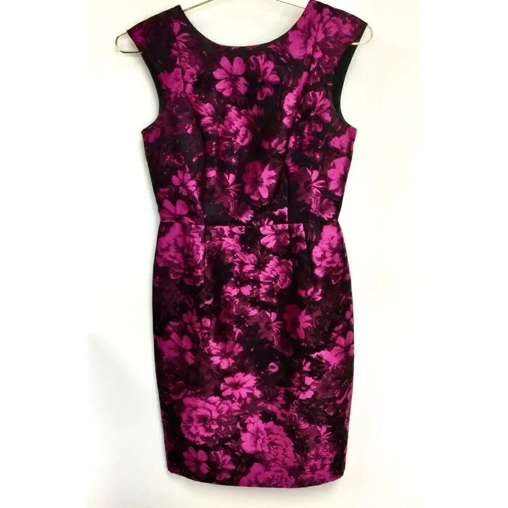 Carmen Marc Valvo Womens Black‎ Pink Lined Sleeveless Sheath Mini Dress Size 4